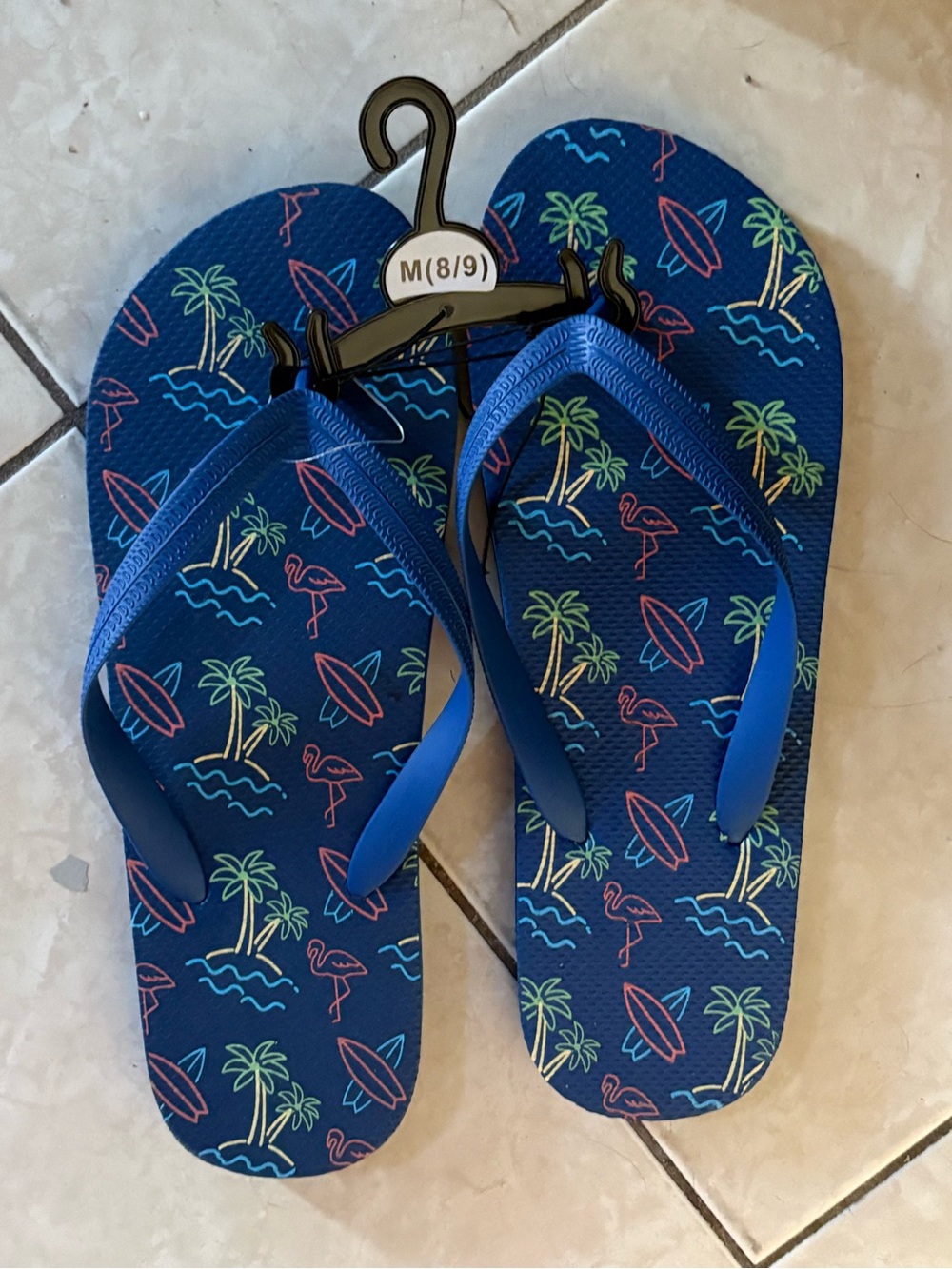 Nameless Blue Tropical Print Flip Flops